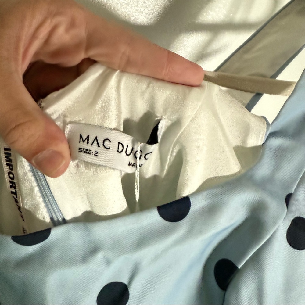 NWT Mac Duggal Blue Polka-Dot Square-Neck A-Line Midi Dress - Picture 9 of 11